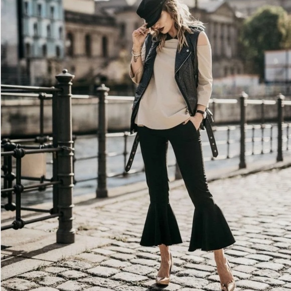 Mango Suit Frill Hem Black Trousers - Picture 1 of 5